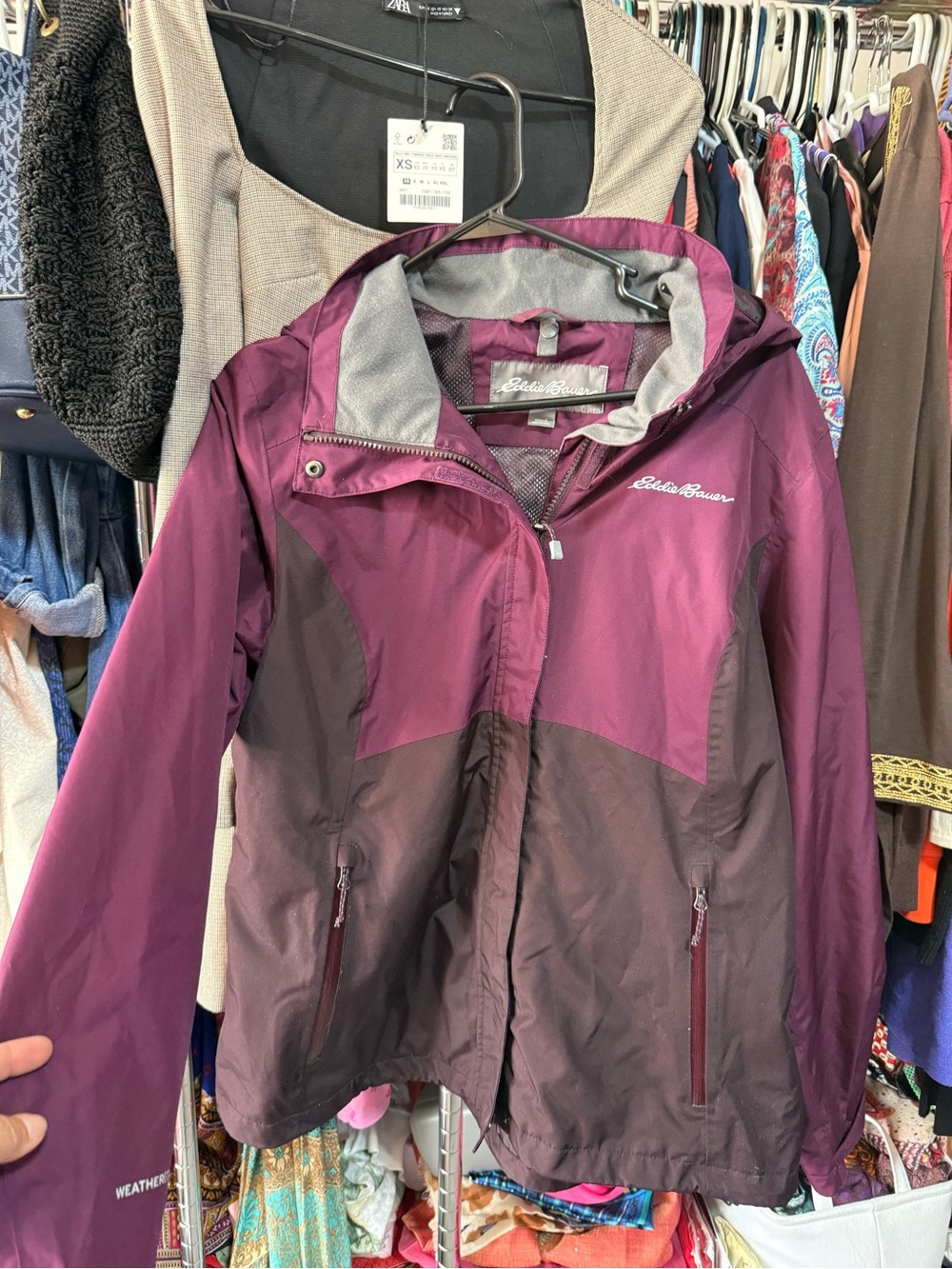 Eddie Bauer Two-Tone Plum Hooded Shell Jacket
